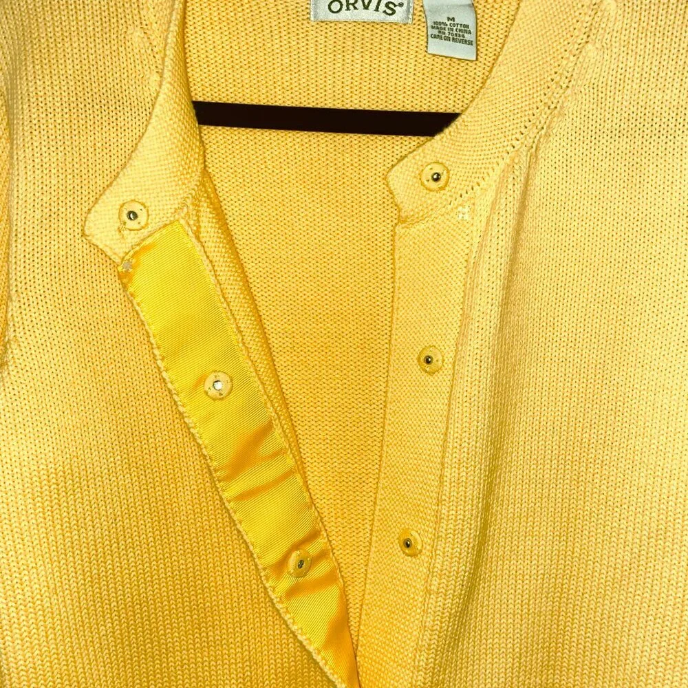Vintage 100% Cotton Snap-Front Crochet Cuff Cardigan Yellow Medium